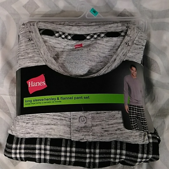 Hanes Other - Long sleeve henley  &  flannel pant set